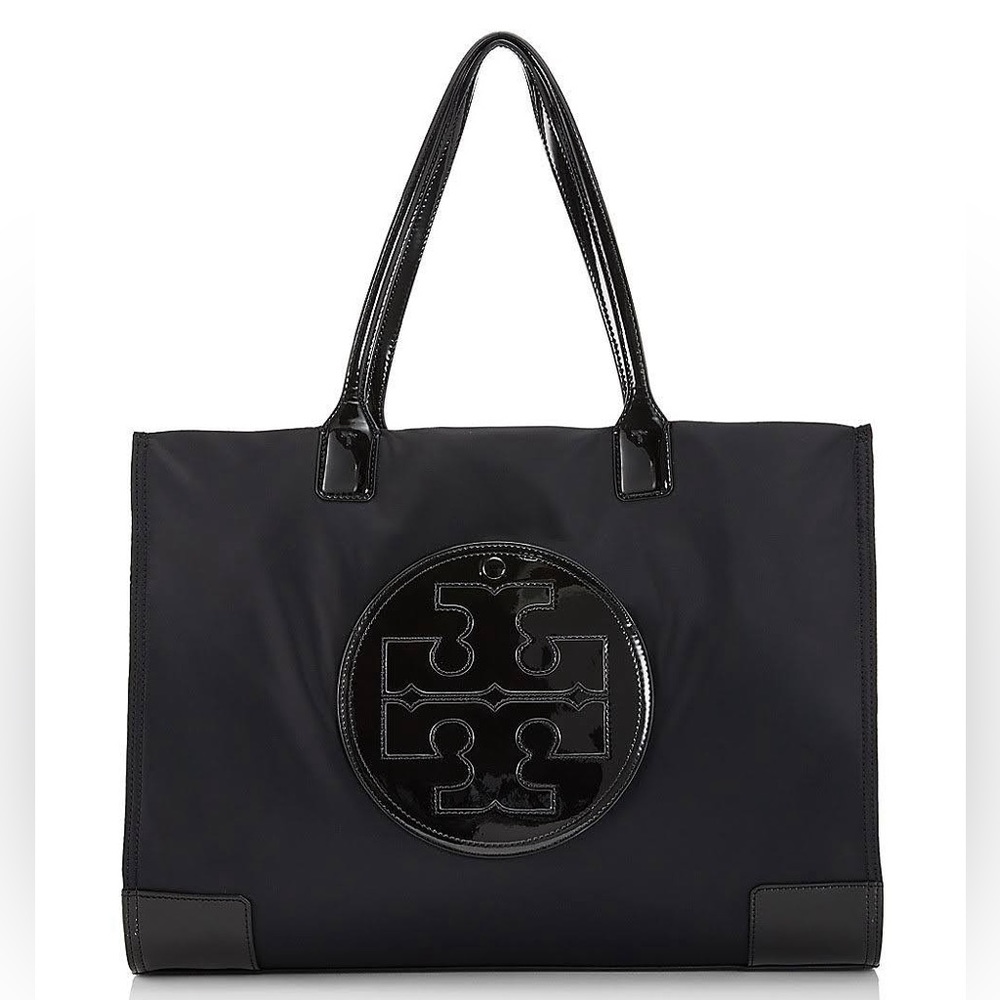 All black large Tory Burch Ella tote bag